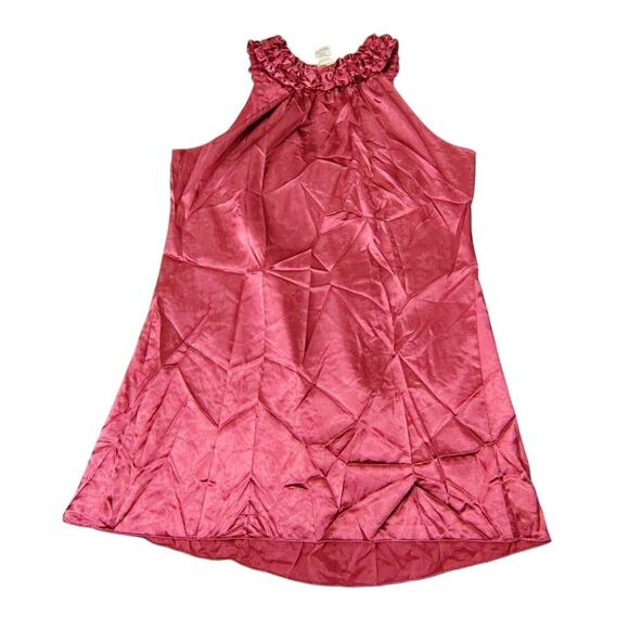 Max Studio Tank Shirt Womens Size Small Vintage Silk Burgundy Ruffle V Neck - Picture 2 of 8